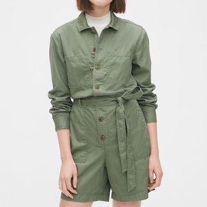 Olive Green Utility Romper with Waist Tie